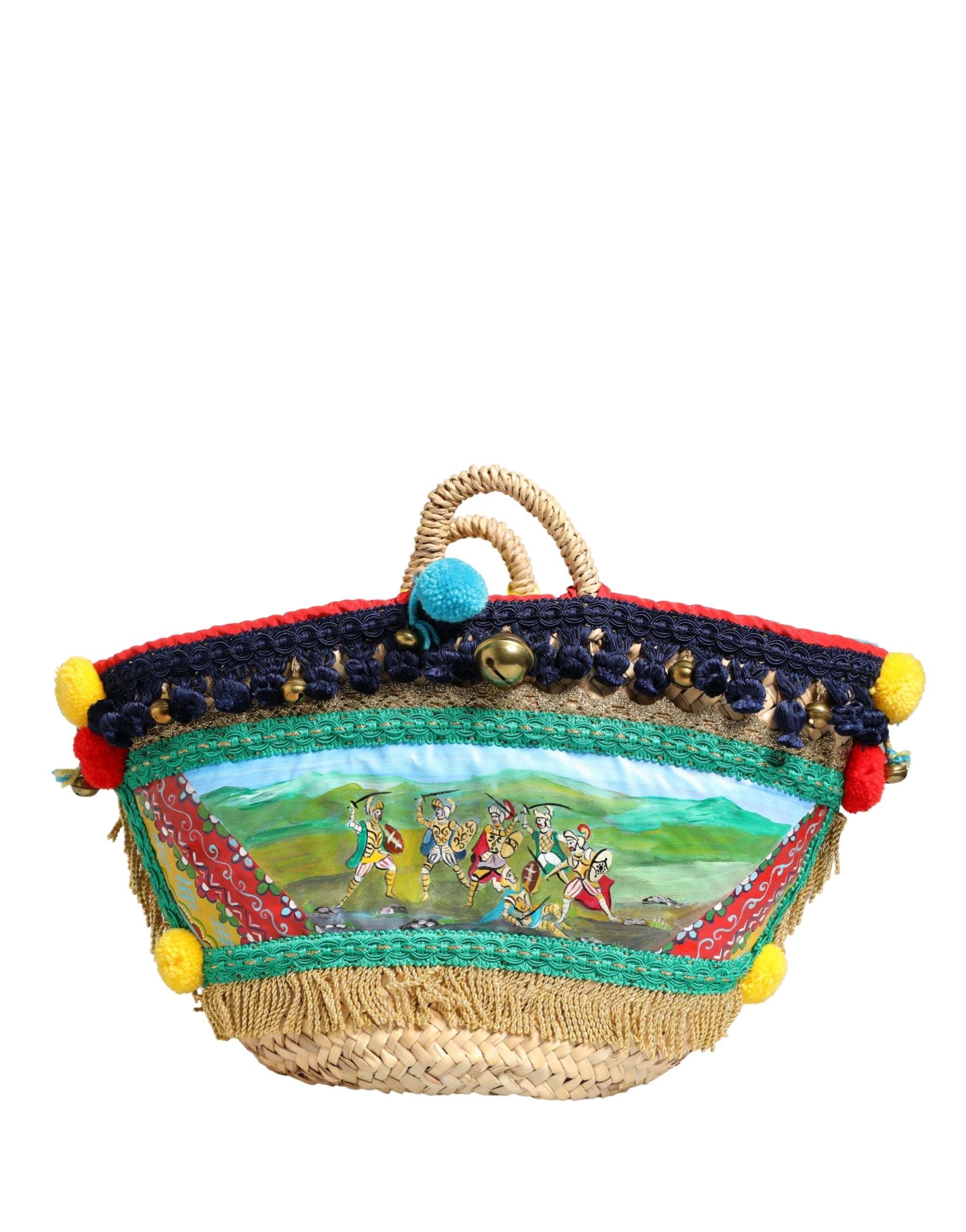Multicolor Woven Straw Basket Embellished Sicily Bag Accessory