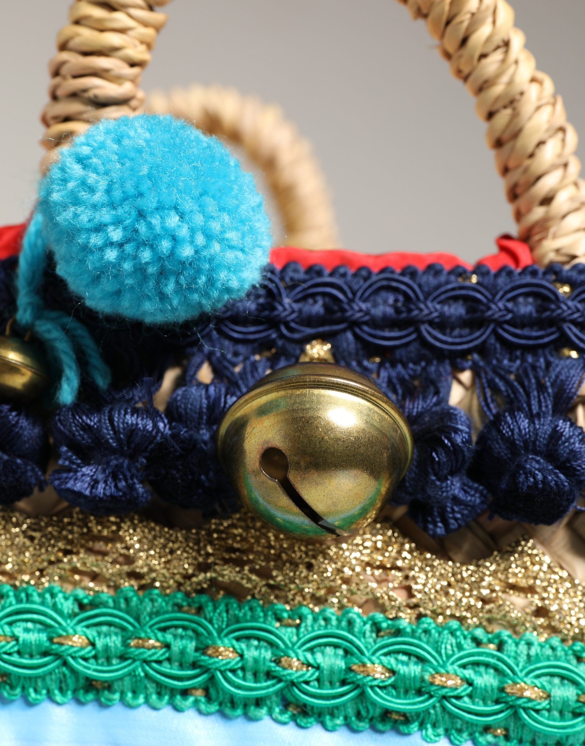 Multicolor Woven Straw Basket Embellished Sicily Bag Accessory