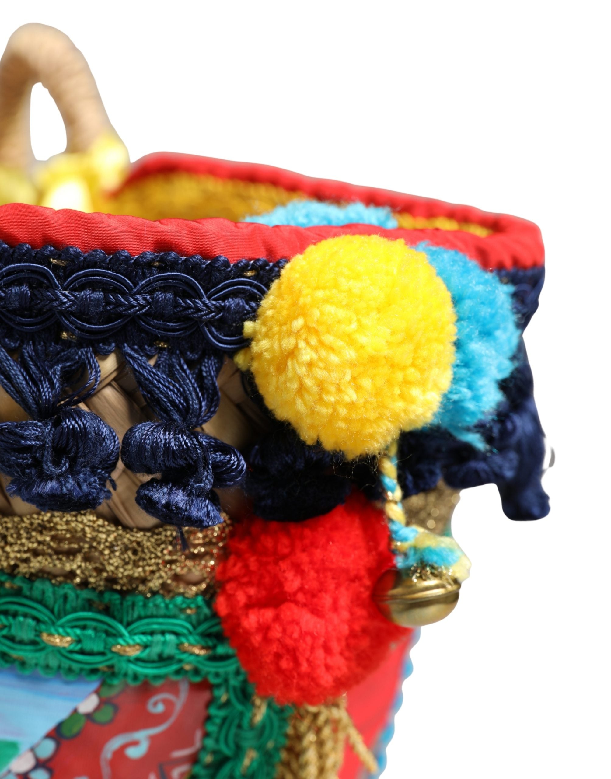 Multicolor Woven Straw Basket Embellished Sicily Bag Accessory