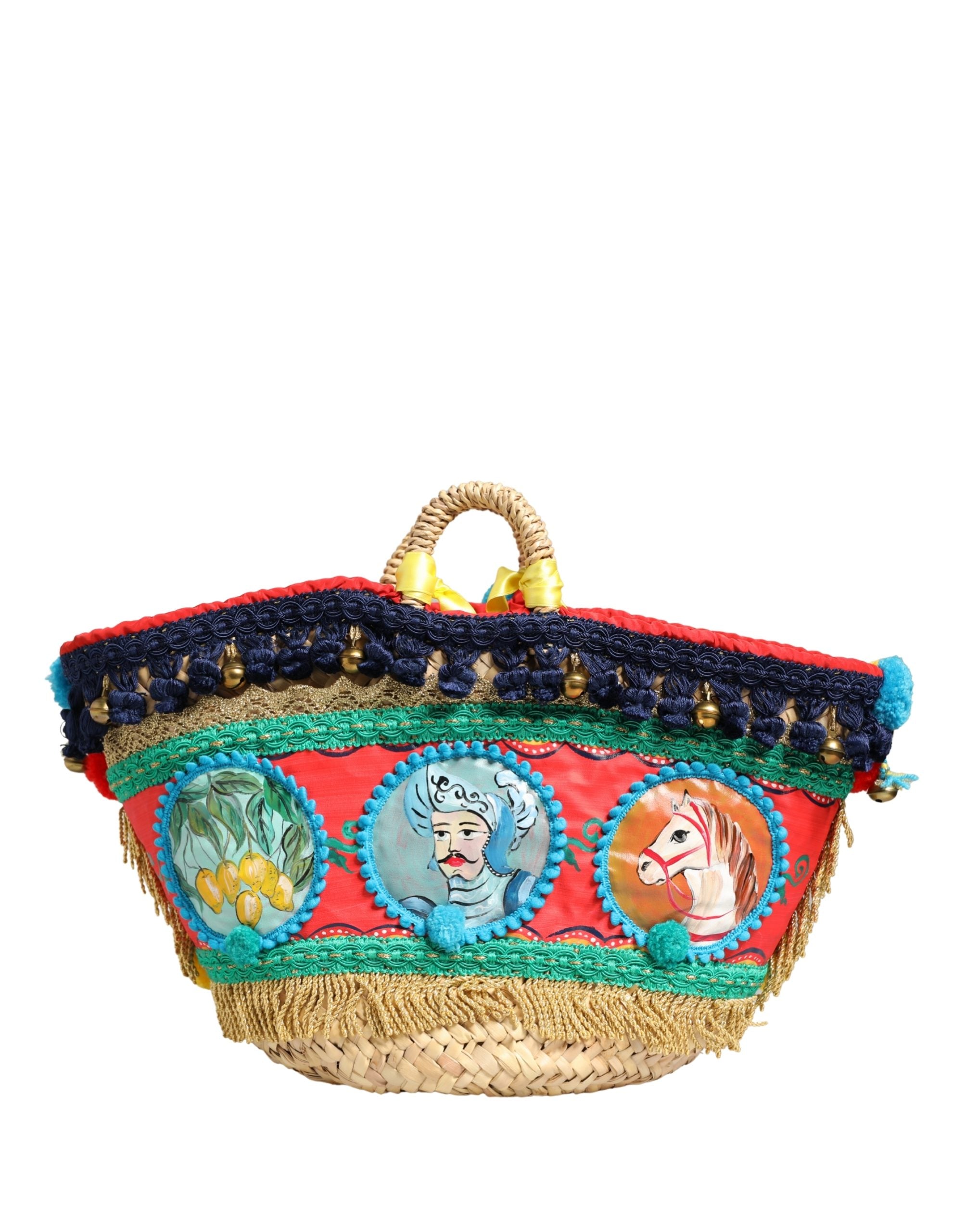 Multicolor Woven Straw Basket Embellished Sicily Bag Accessory
