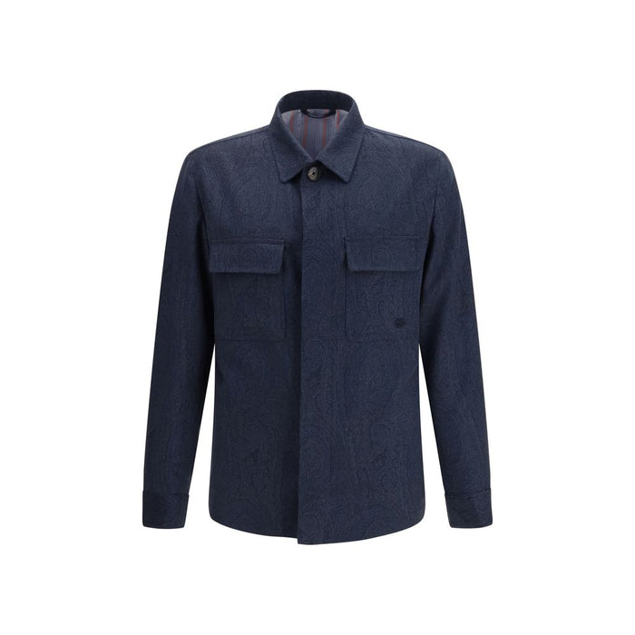 Etro Outer: 100% Wool Ovis Aries; Inner: 52% Viscose 48% Acetate overshirt in navy