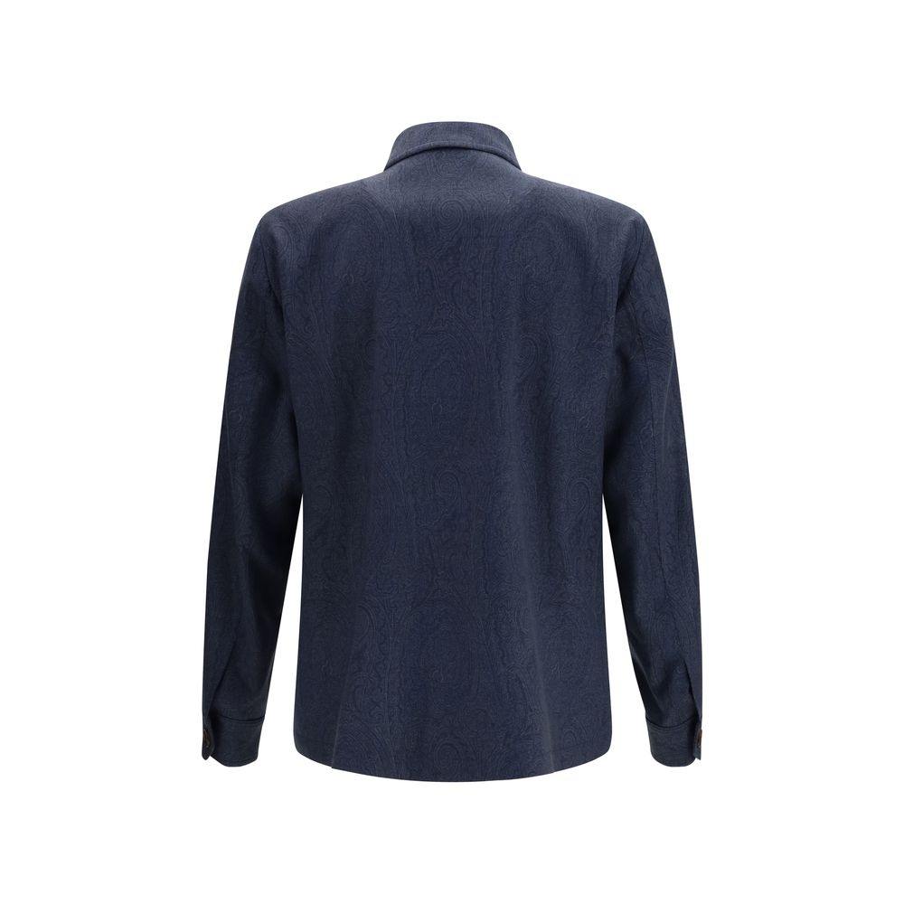 Etro Outer: 100% Wool Ovis Aries; Inner: 52% Viscose 48% Acetate overshirt in navy — view 2