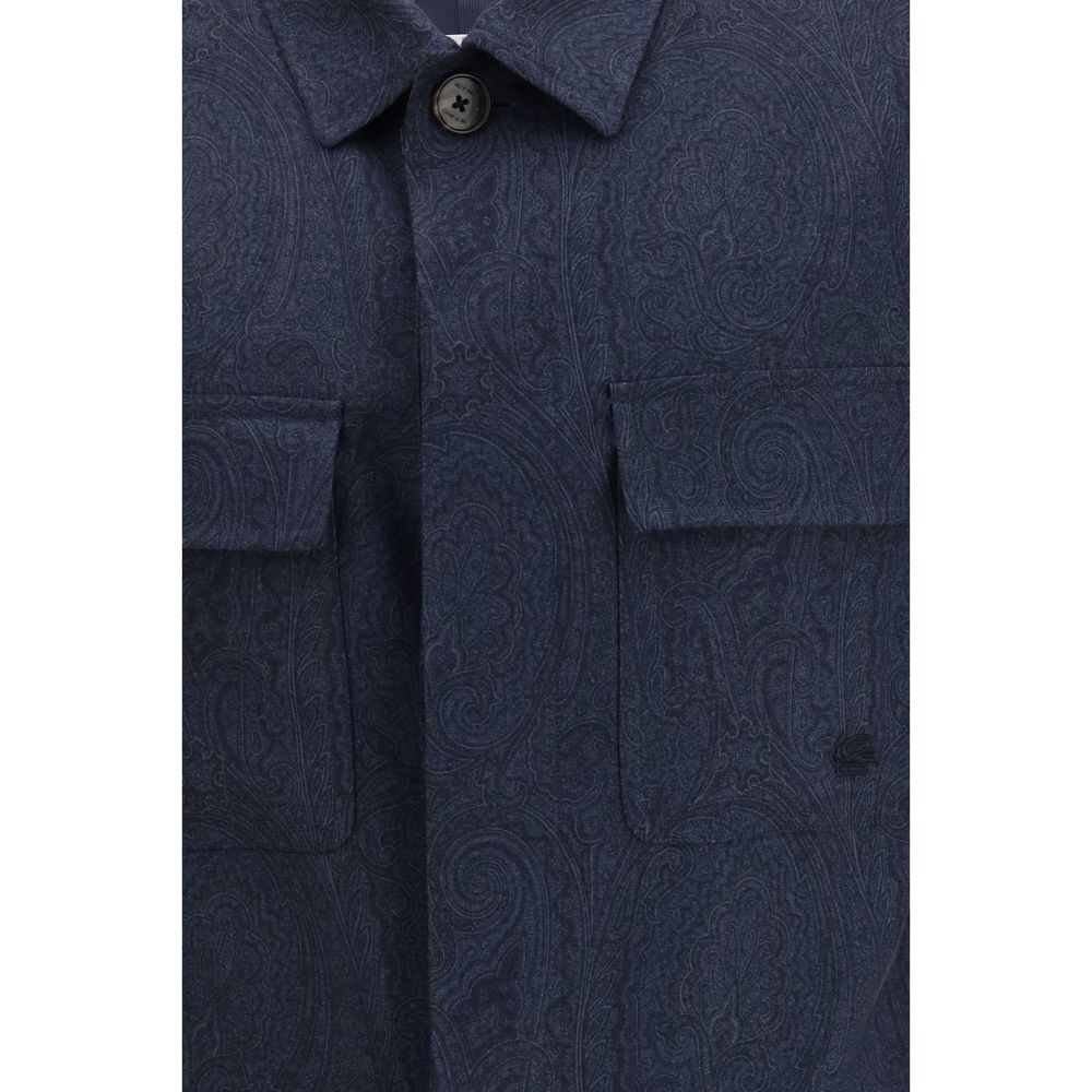 Etro Outer: 100% Wool Ovis Aries; Inner: 52% Viscose 48% Acetate overshirt in navy — view 3