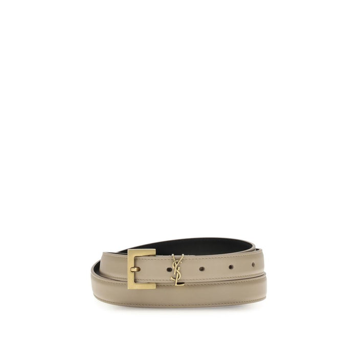 Saint Laurent 100% Calf Leather Bos Taurus belt in beige