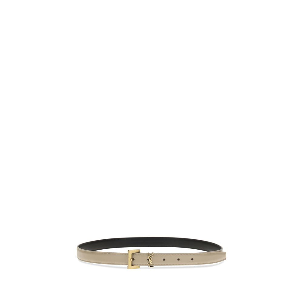 Saint Laurent 100% Calf Leather Bos Taurus belt in beige — view 2