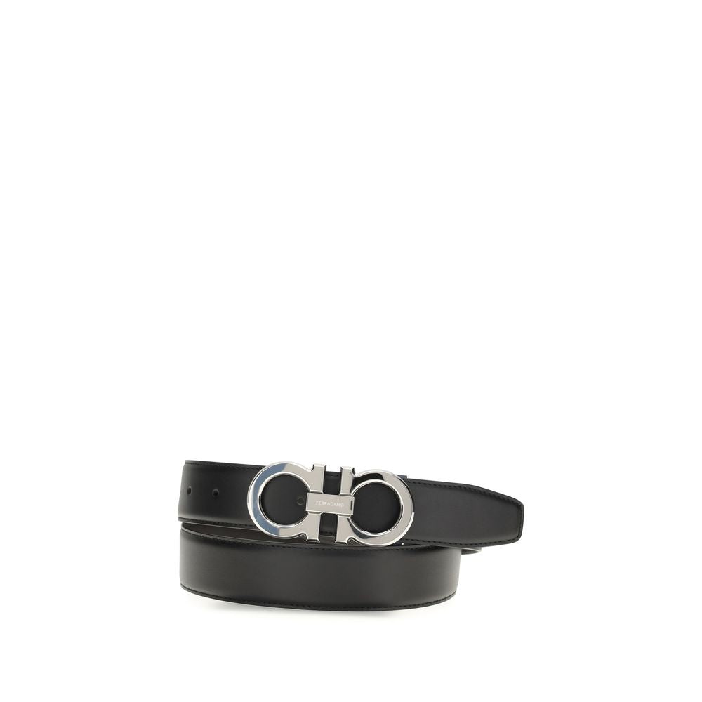 Ferragamo Leather with silver-colored metal belt in black
