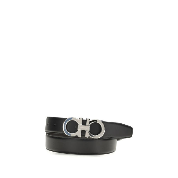Ferragamo Leather with silver-colored metal belt in black