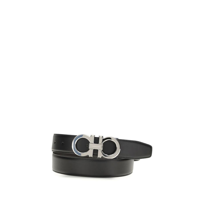 Ferragamo Leather with silver-colored metal belt in black