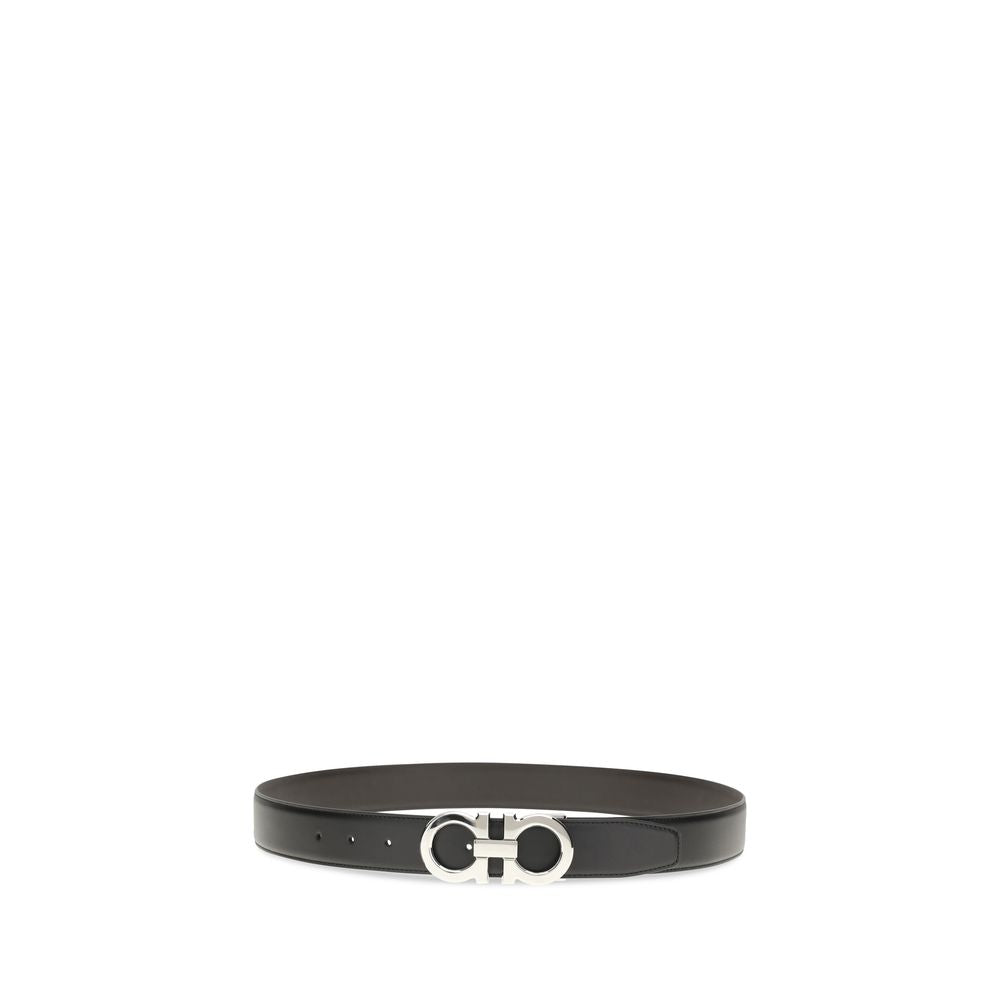 Ferragamo Leather with silver-colored metal belt in black — view 2