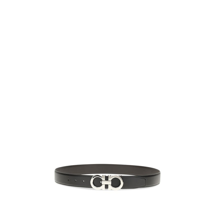Ferragamo Leather with silver-colored metal belt in black — view 2