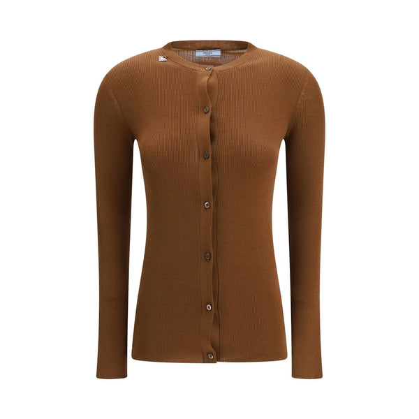 Prada 100% Fleece Wool cardigan in brown