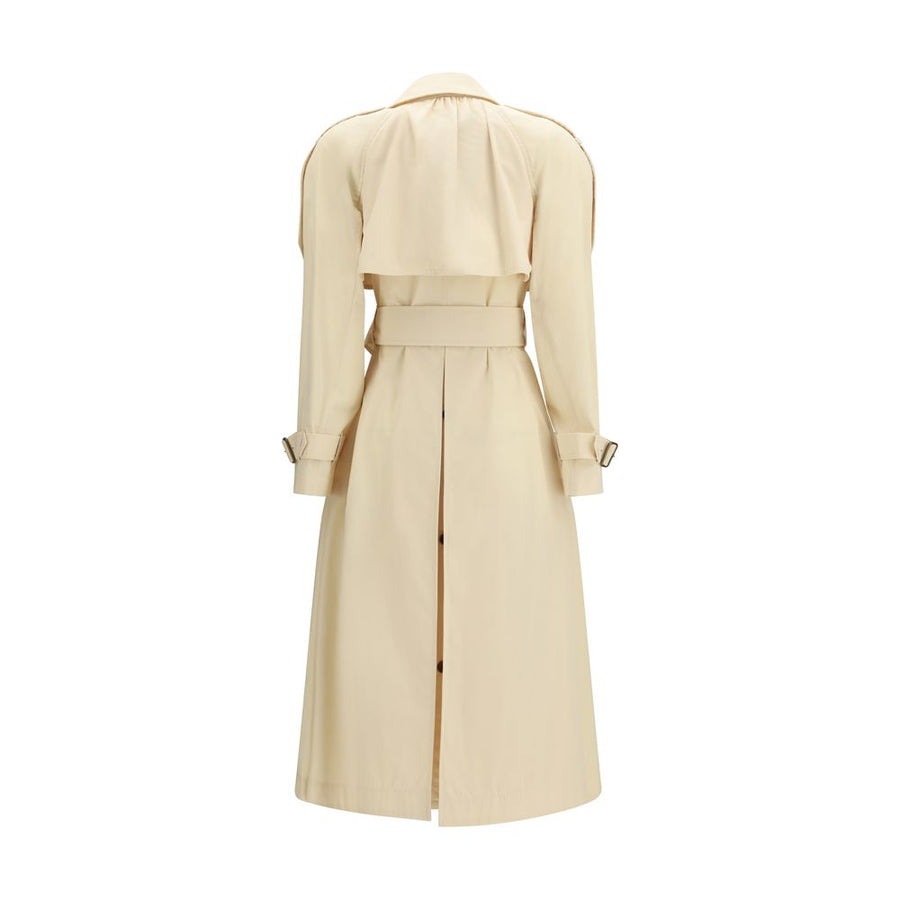 Beige Polyester Trench Coat Clothing
