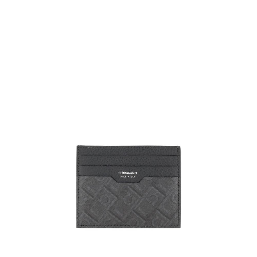 Ferragamo 100% Calf Leather Bos Taurus card case in gray