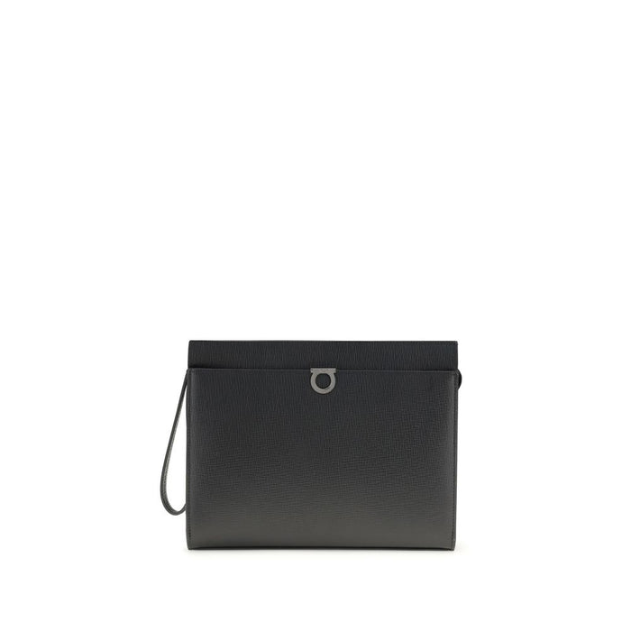 Ferragamo 100% Calf Leather Bos Taurus clutch in black — view 2