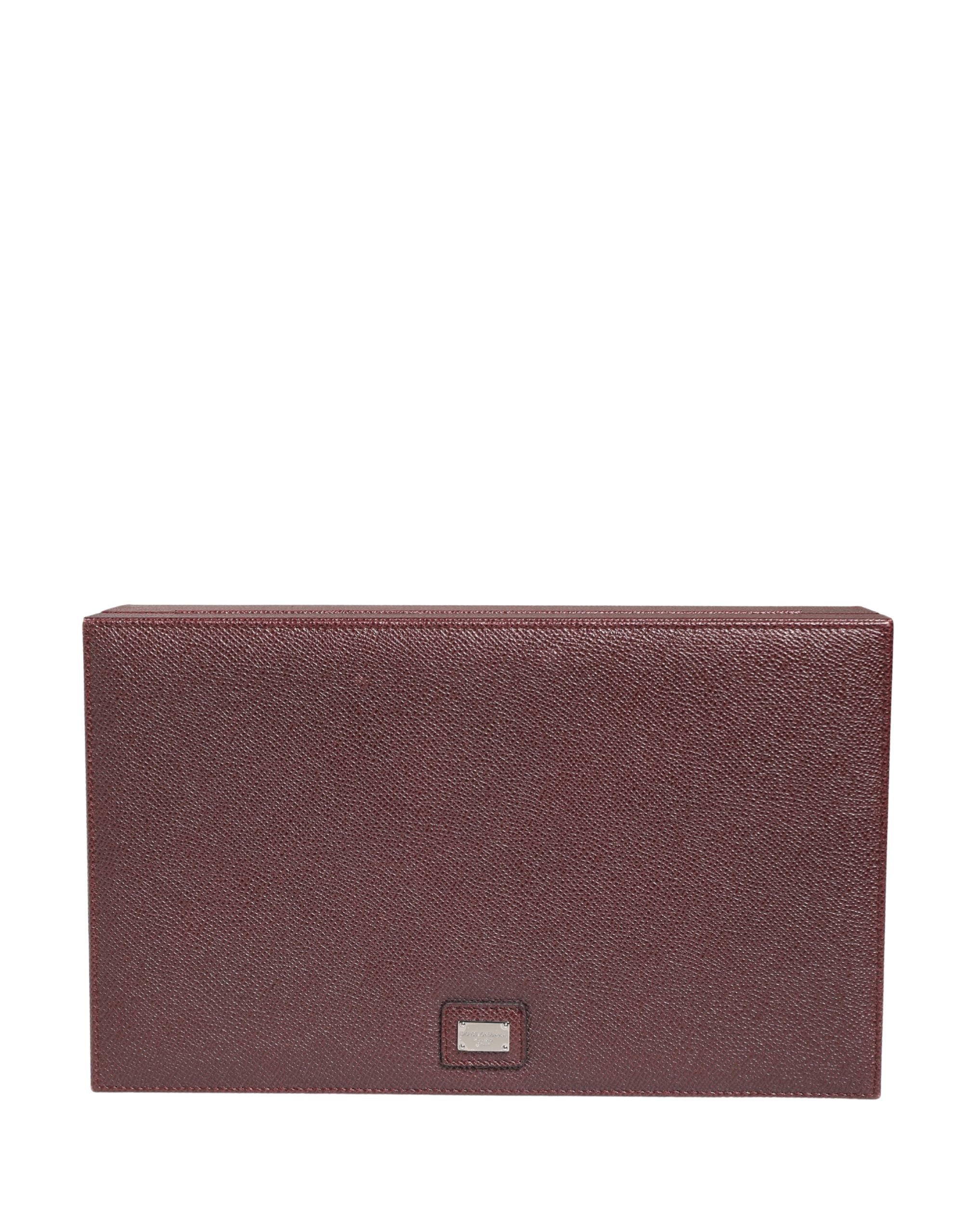 Brown Calf Leather Logo Plaque Storage Eyeglass Case Accessory