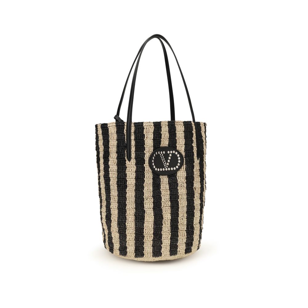 Valentino Garavani 100% Raffia bucket bag in black — view 2