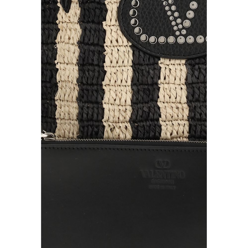 Valentino Garavani 100% Raffia bucket bag in black — view 4