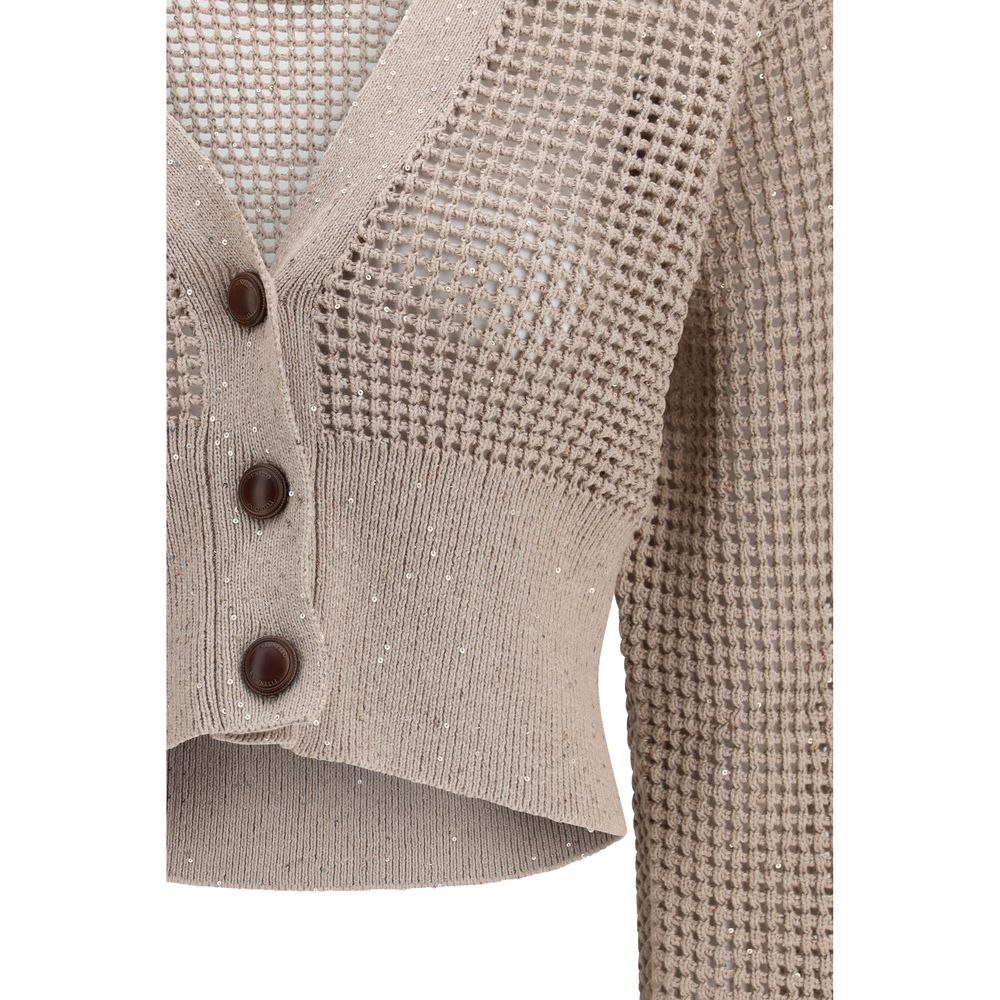 Brunello Cucinelli 96% Cotton 4% Polyester cardigan in beige — view 3
