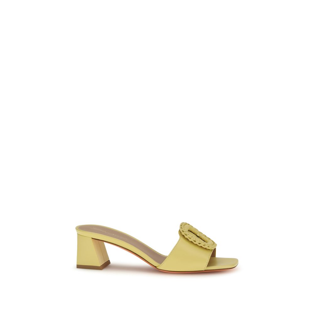 Santoni 100% Calf Leather Bos Taurus heel sandal in yellow