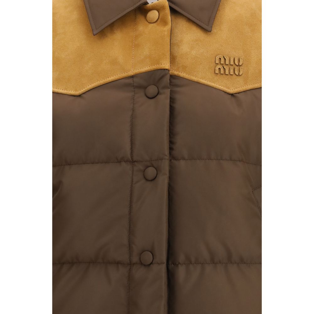 Miu Miu 100% Recycled Polyester (body) down jacket in brown — view 3
