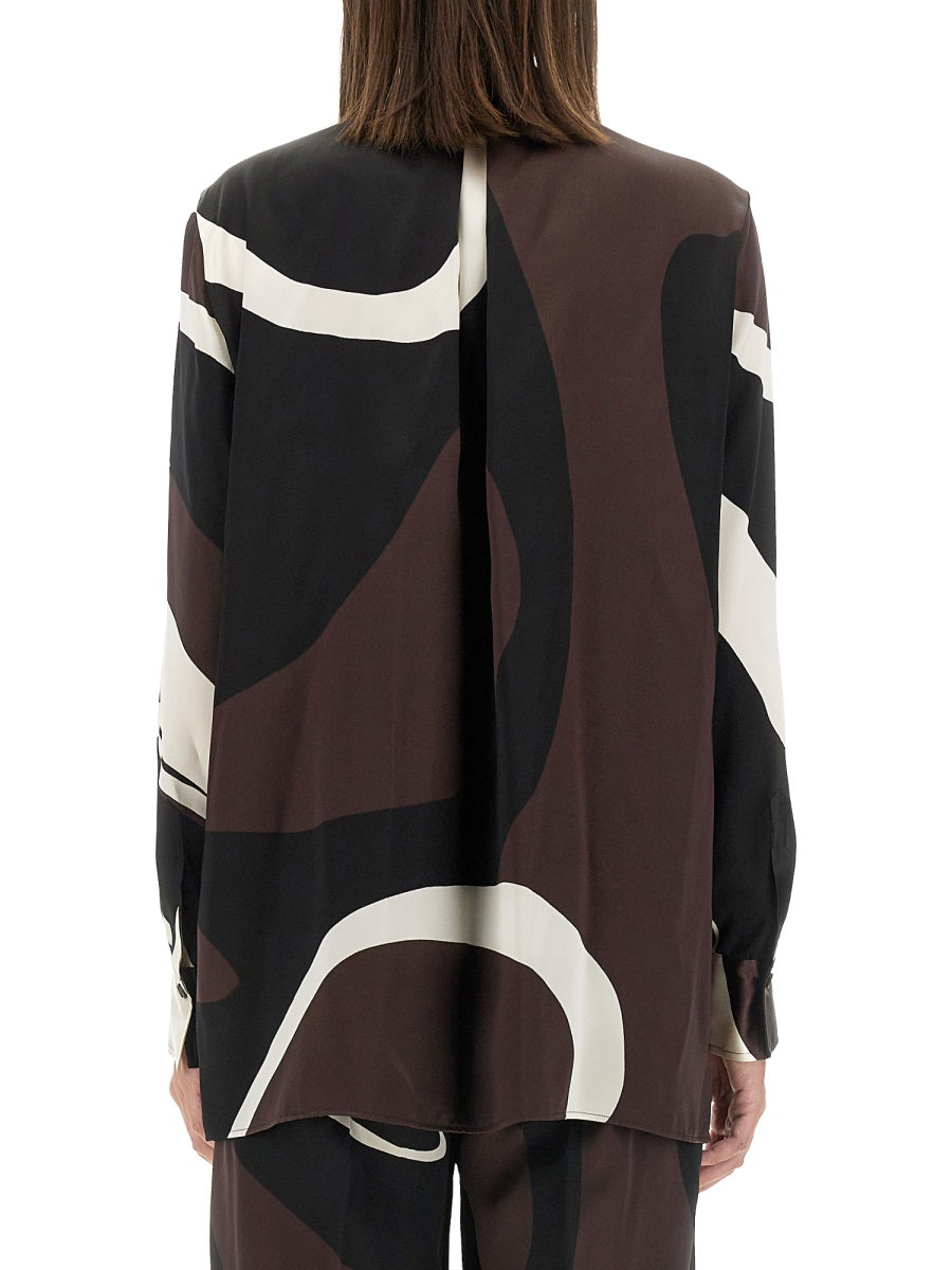 Printed Shirt Brown Silk