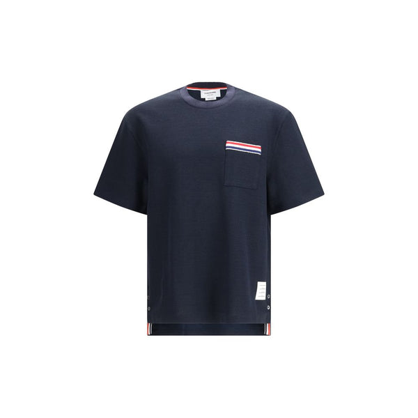 Thom Browne 55% Cotton 36% Linen 7% Polyamide 2% Elastane t-shirt in navy