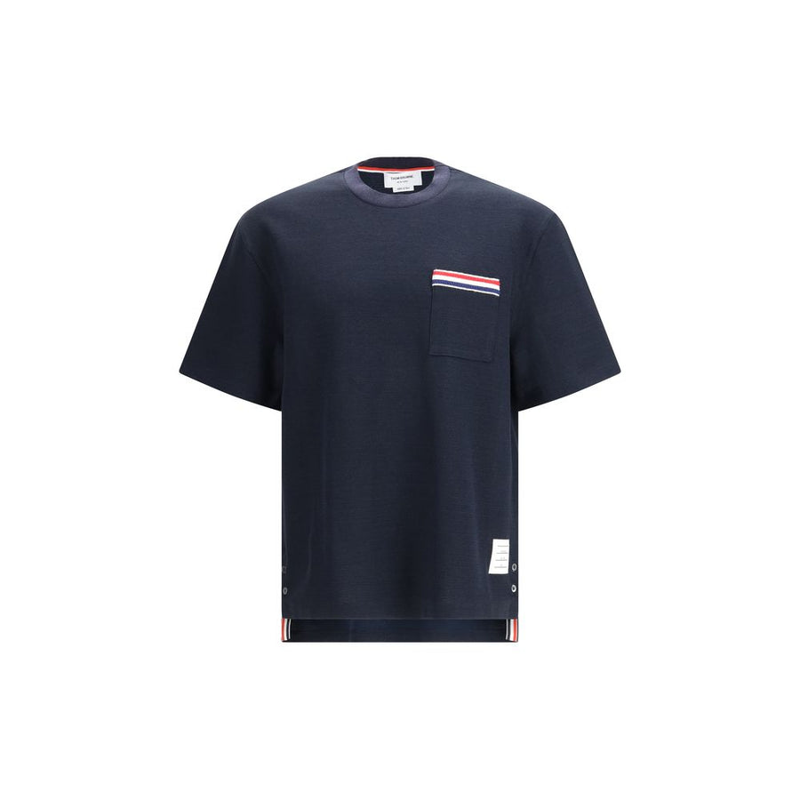 Thom Browne 55% Cotton 36% Linen 7% Polyamide 2% Elastane t-shirt in navy