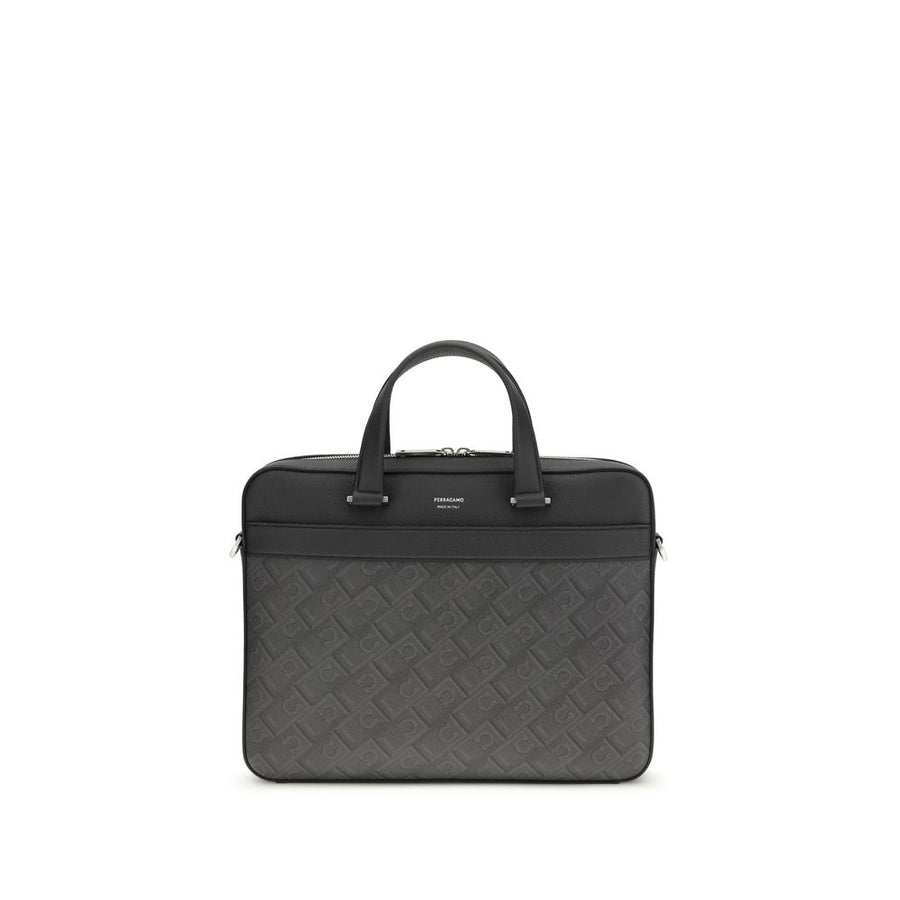 Ferragamo 60% Calf Leather Bos Taurus briefcase in gray