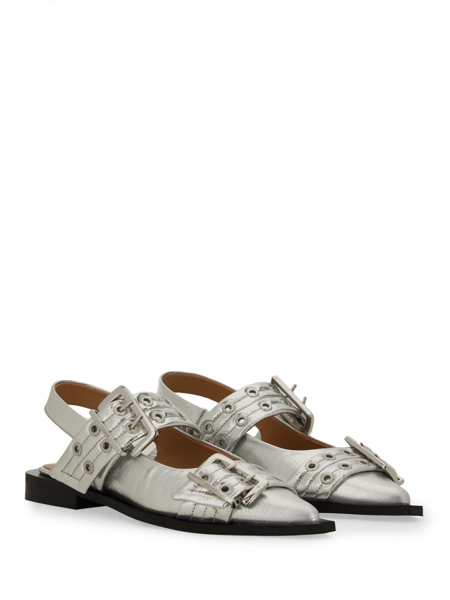 Ballet Flats With Buckle Detail Silver Recycled Polyester
