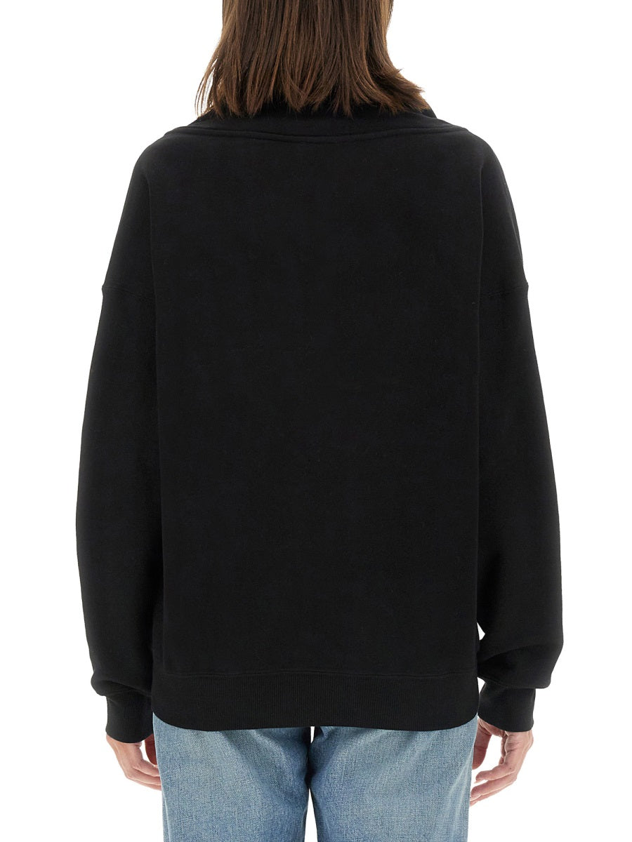 V-Neck Sweatshirt Black T Cotton R Elastan Sweatshirts