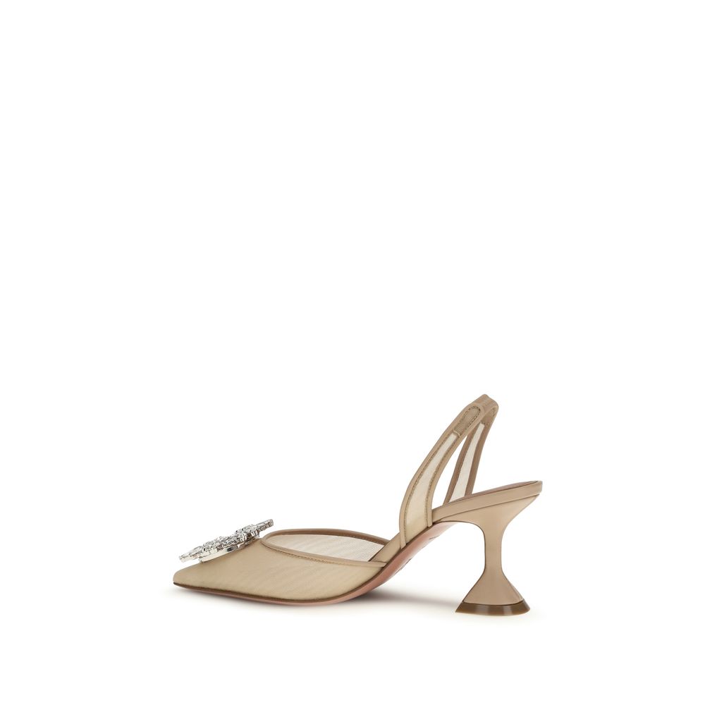 Amina Muaddi Upper 100% Polyester pump in beige — view 3