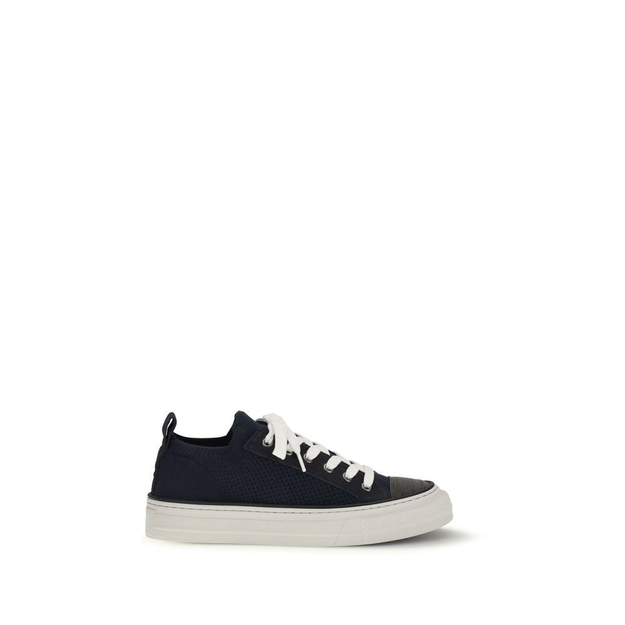 Brunello Cucinelli UPPER 80% Cotton 20% Calf Leather Bos Taurus sneaker in blue