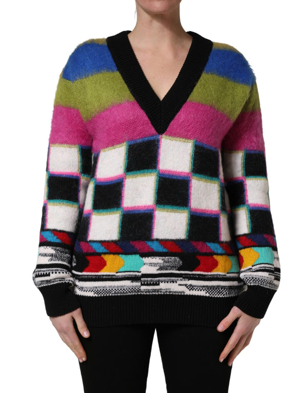 Multicolor Stripes V-Neck Pullover Sweater Clothing