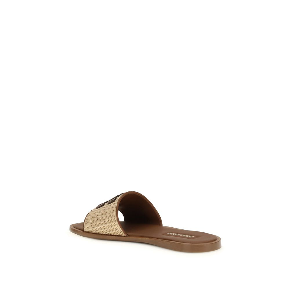 Miu Miu Upper 50% Nylon 50% Calf Leather Bos Taurus; Sole 100% Calf Leather Bos Taurus sandals in beige — view 3
