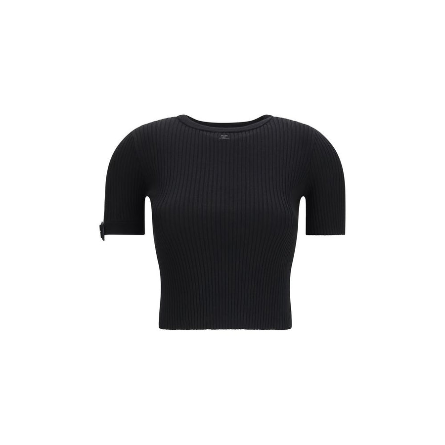 CourrèGes 70% Viscose 30% Polyester crop top in black