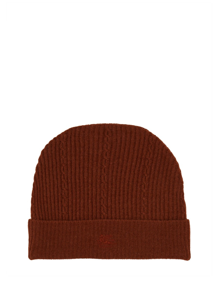 Beanie Hat With Logo Bordeaux Wool