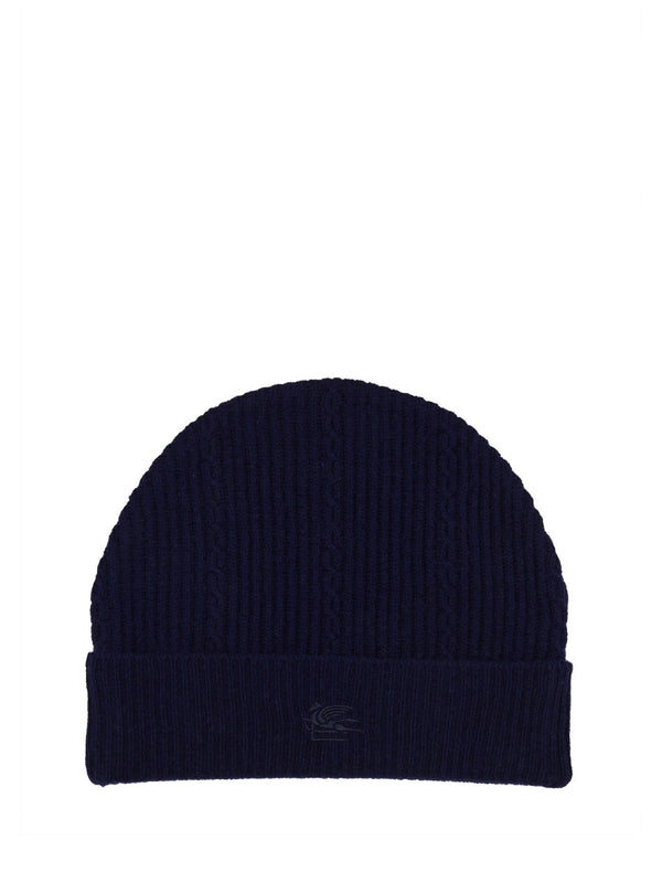 Beanie Hat With Logo Blue Wool