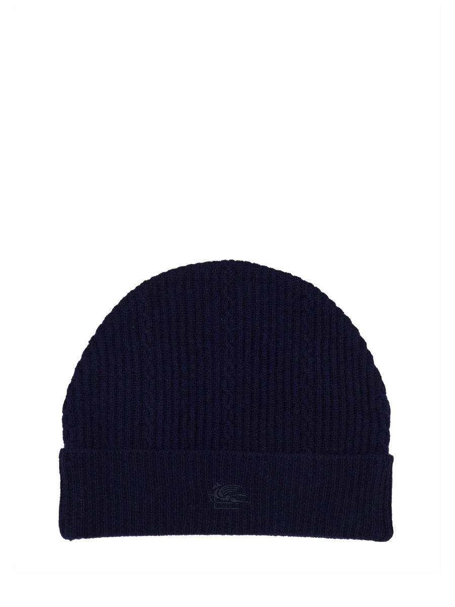 Beanie Hat With Logo Blue Wool