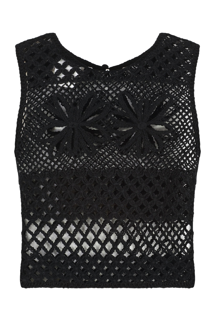 Gonzano Sleeveless Crochet Top, Black Viscose Tops