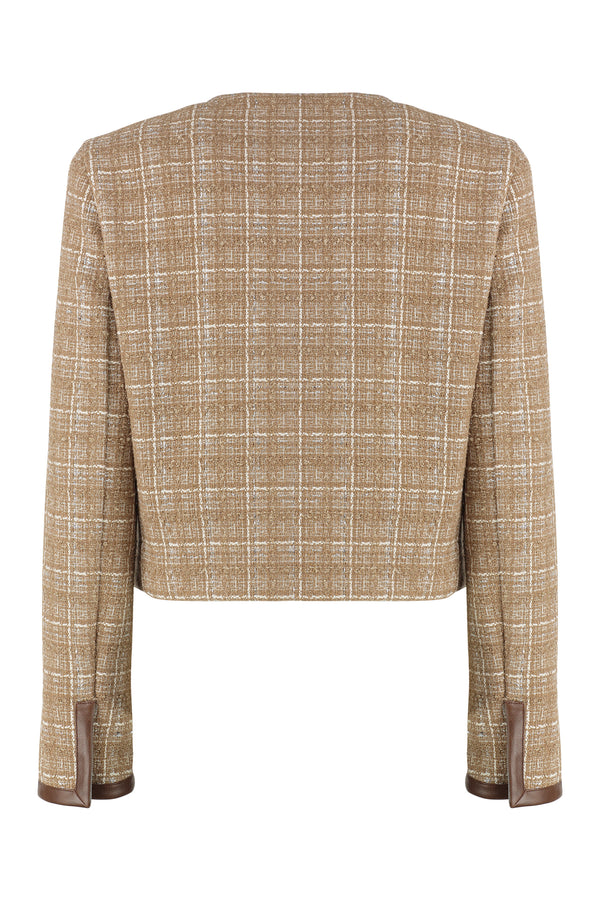 Finale Tweed Jacket With Faux Leather Details Beige Polyester