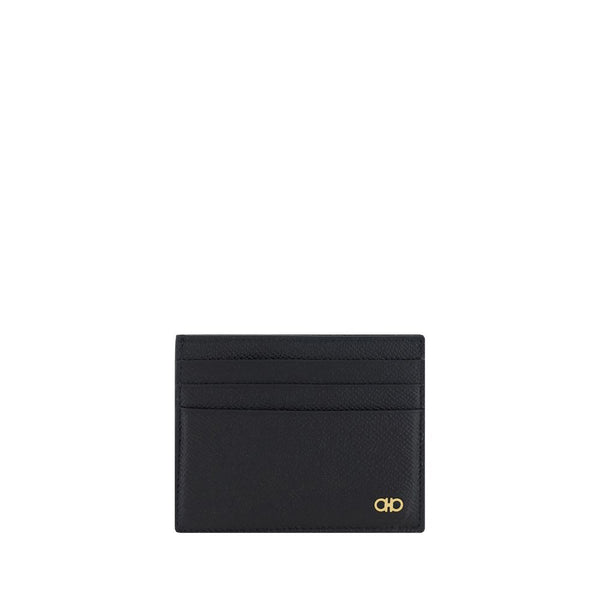 Ferragamo 100% Calf Leather Bos Taurus card case in black