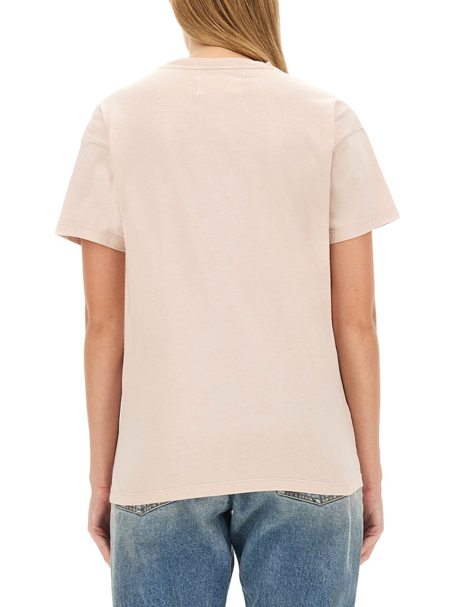 T-Shirt With Logo Beige Cotton T-shirts