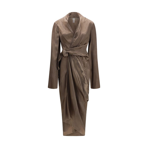Rick Owens 100% Cupro wrap dress in brown