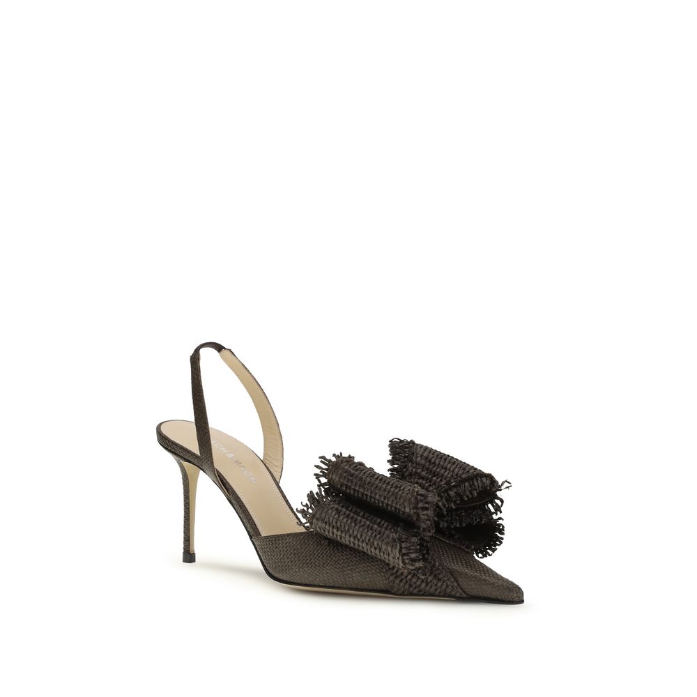 Mach & Mach Upper: 100% Raffia; Sole: 100% Calf Leather pump in brown — view 2
