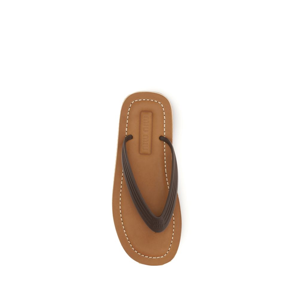 Miu Miu 100% Calf Leather Bos Taurus; Rubber outsole sandals in brown — view 4