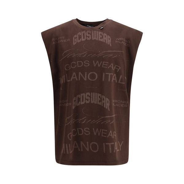 GCDS 100% Cotton tank top in brown