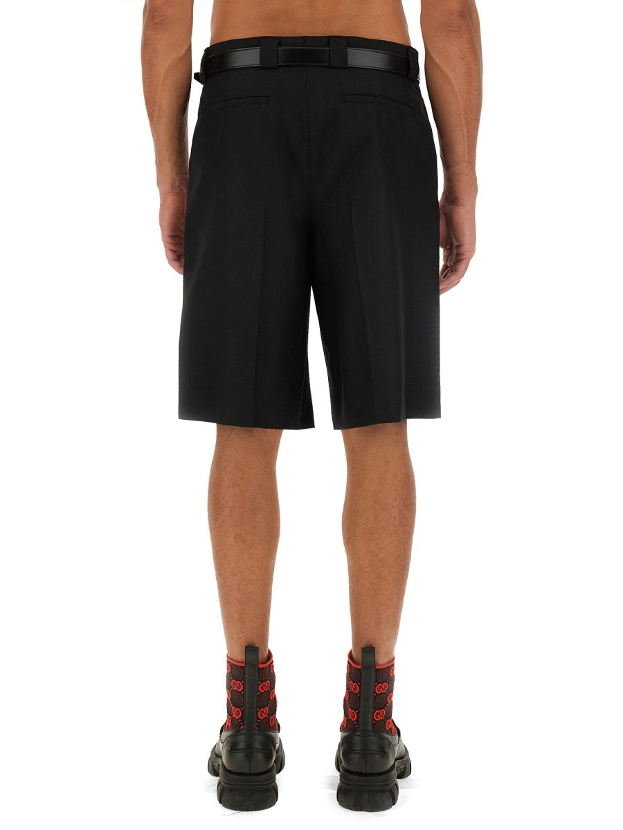 Shorts Wool-Blend Twill Black Polyester