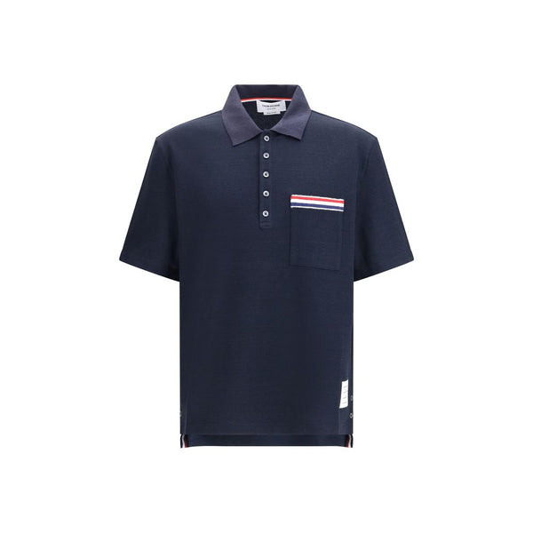 Thom Browne 55% Cotton 36% Linen 7% Polyamide 2% Elastane polo shirt in navy