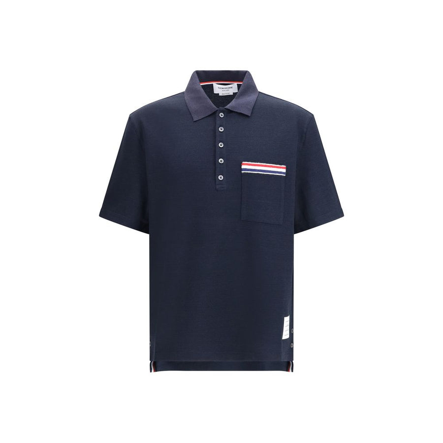 Thom Browne 55% Cotton 36% Linen 7% Polyamide 2% Elastane polo shirt in navy