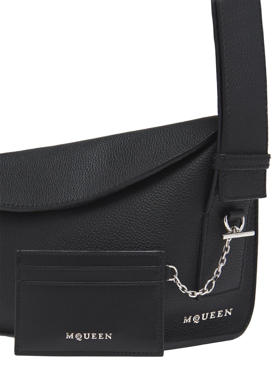 Leather Card Holder Sling Black Main: Wallets & Purses